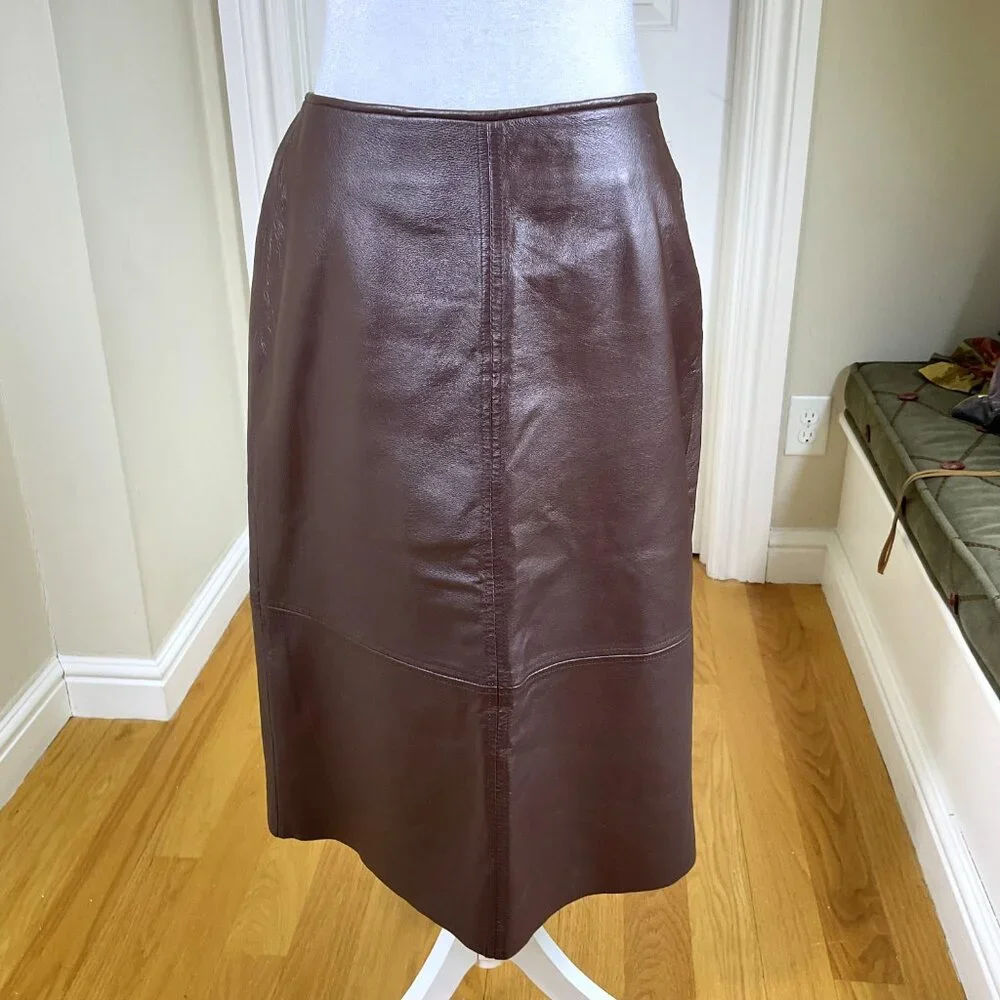Clio Skirt Leather Midi Chocolate Brown Pencil Y2K (8) - Picture 2 of 8
